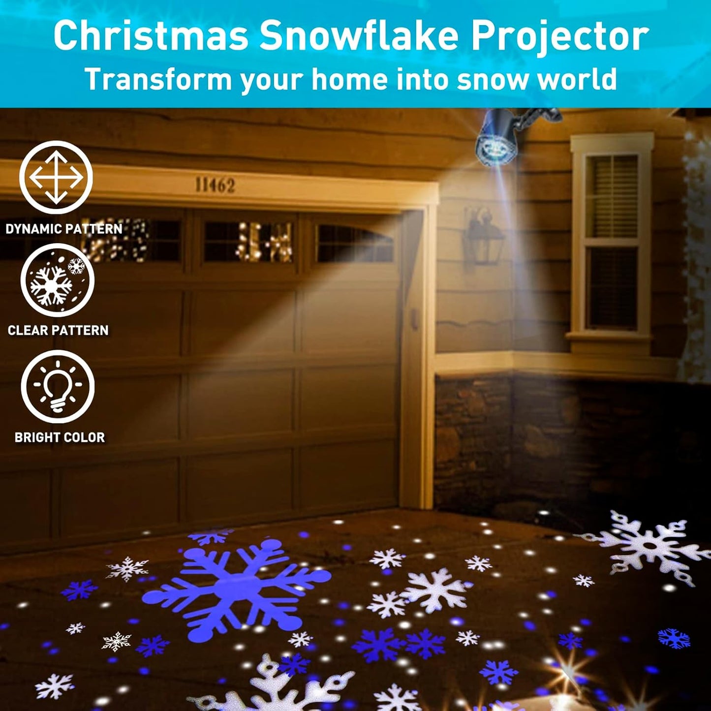 EAMBRITE Christmas Projector Lights LED White Blue Rotating Snowflake Projector Light
