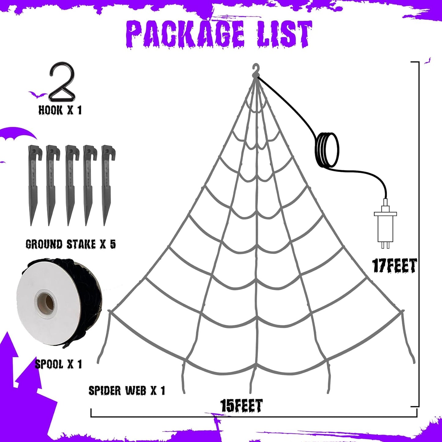 EAMBRITE Halloween Decorations Outdoor Giant Spider Web Lights with 135 LED Purple & Orange Lights