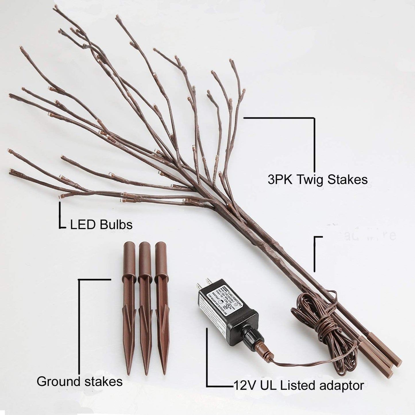 EAMBRITE 3PK Brown Lighted Twig Branches Pathway Light