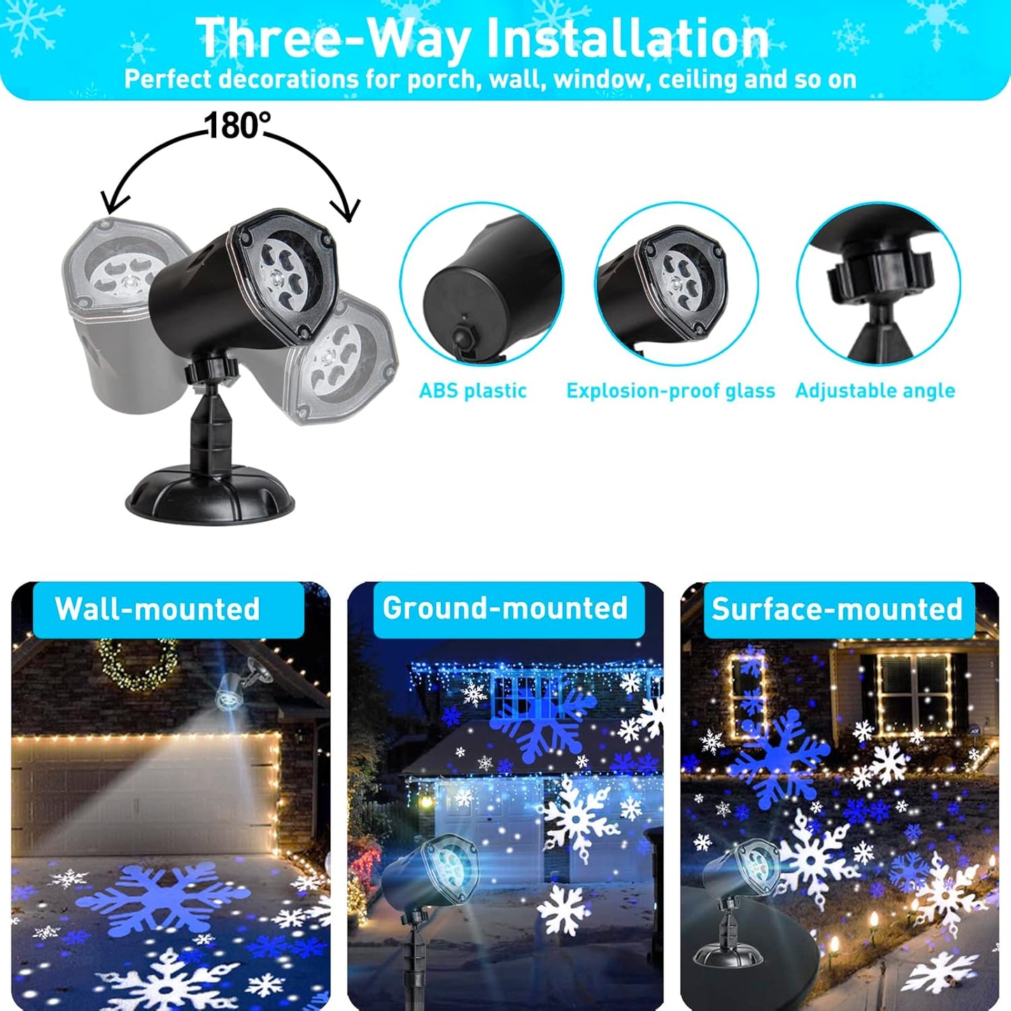 EAMBRITE Christmas Projector Lights LED White Blue Rotating Snowflake Projector Light