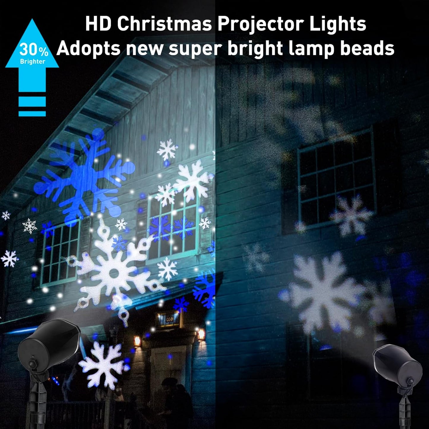 EAMBRITE Christmas Projector Lights LED White Blue Rotating Snowflake Projector Light