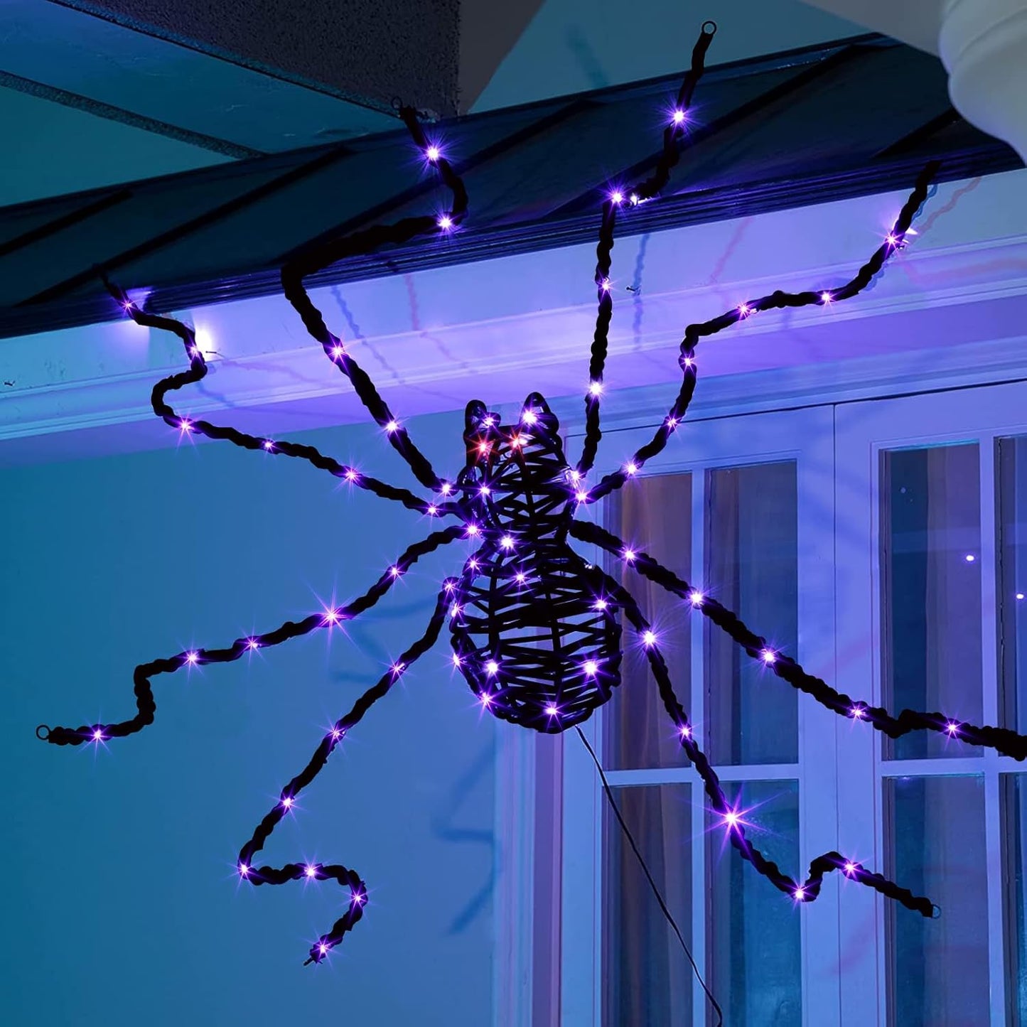 EAMBRITE 5FT Halloween Giant Spider, Light Up Spider Outdoor with 84 LED Purple Lights