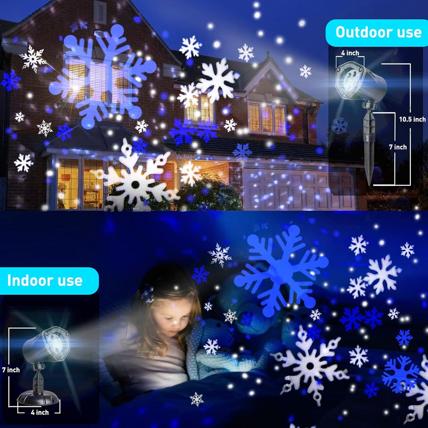 EAMBRITE Christmas Projector Lights LED White Blue Rotating Snowflake Projector Light
