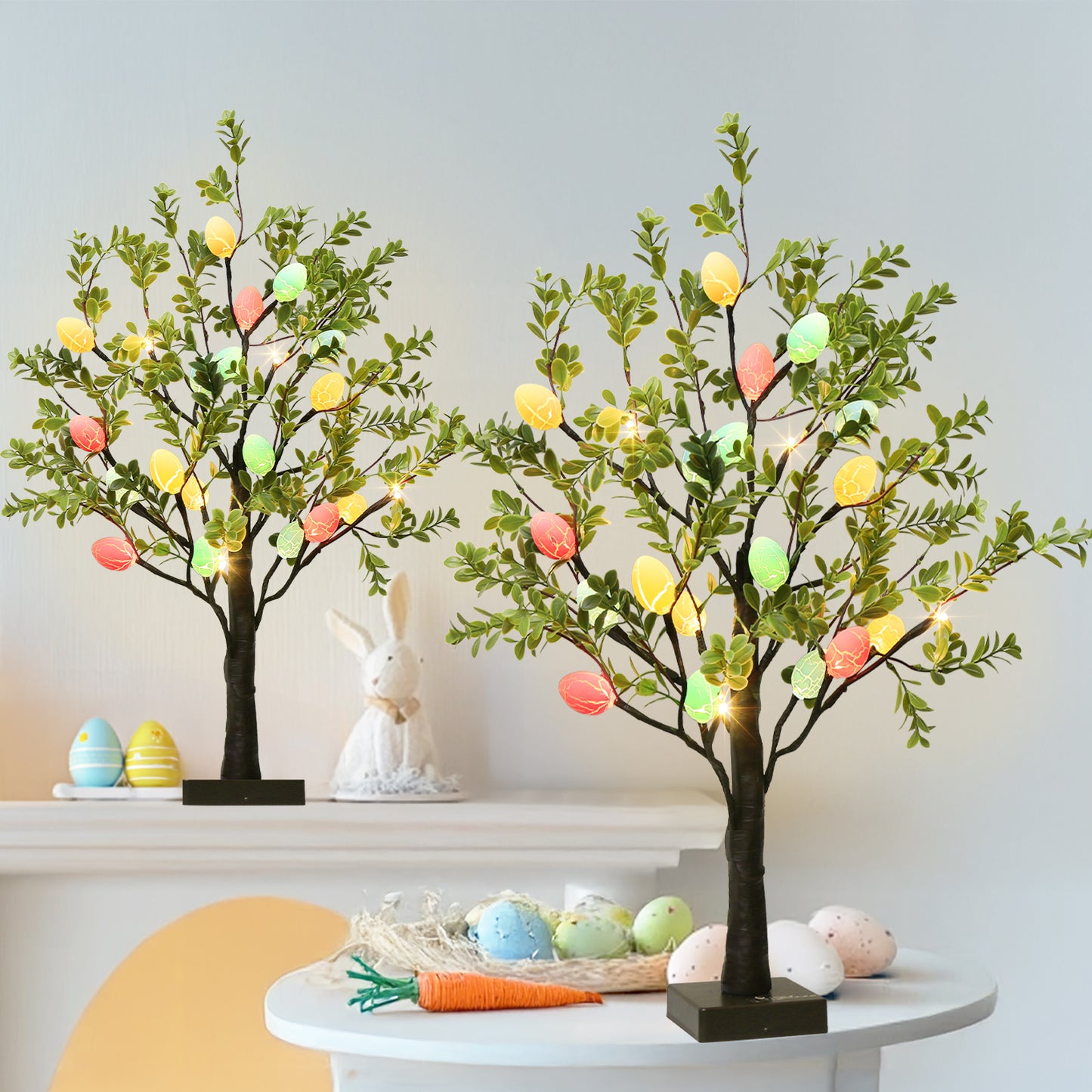 EAMBRITE Easter Decorations Easter Tree with Eggs, 2Ft Tabletop Tree with 24 LED Lights