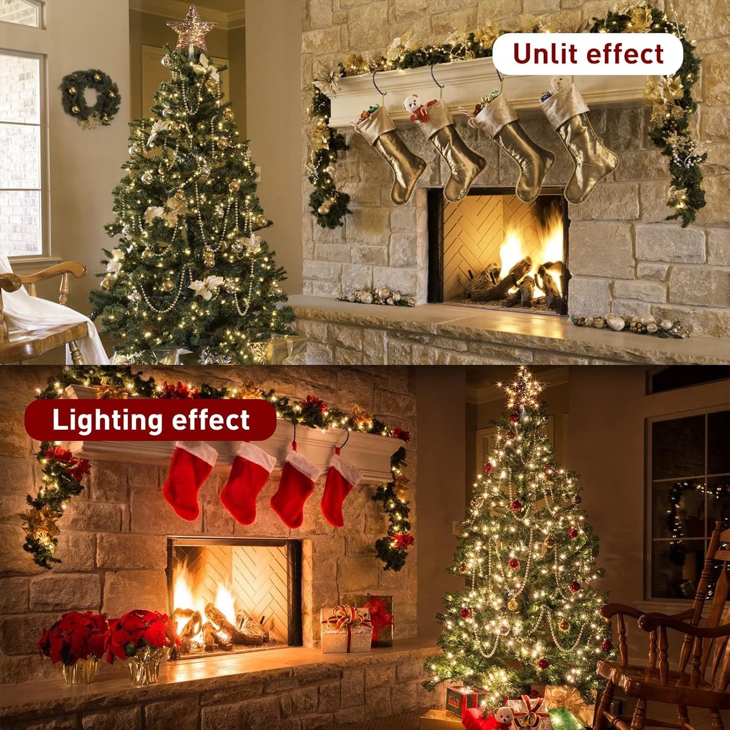 EAMBRITE 13.37” 40 LED Christmas Rattan Tree Topper