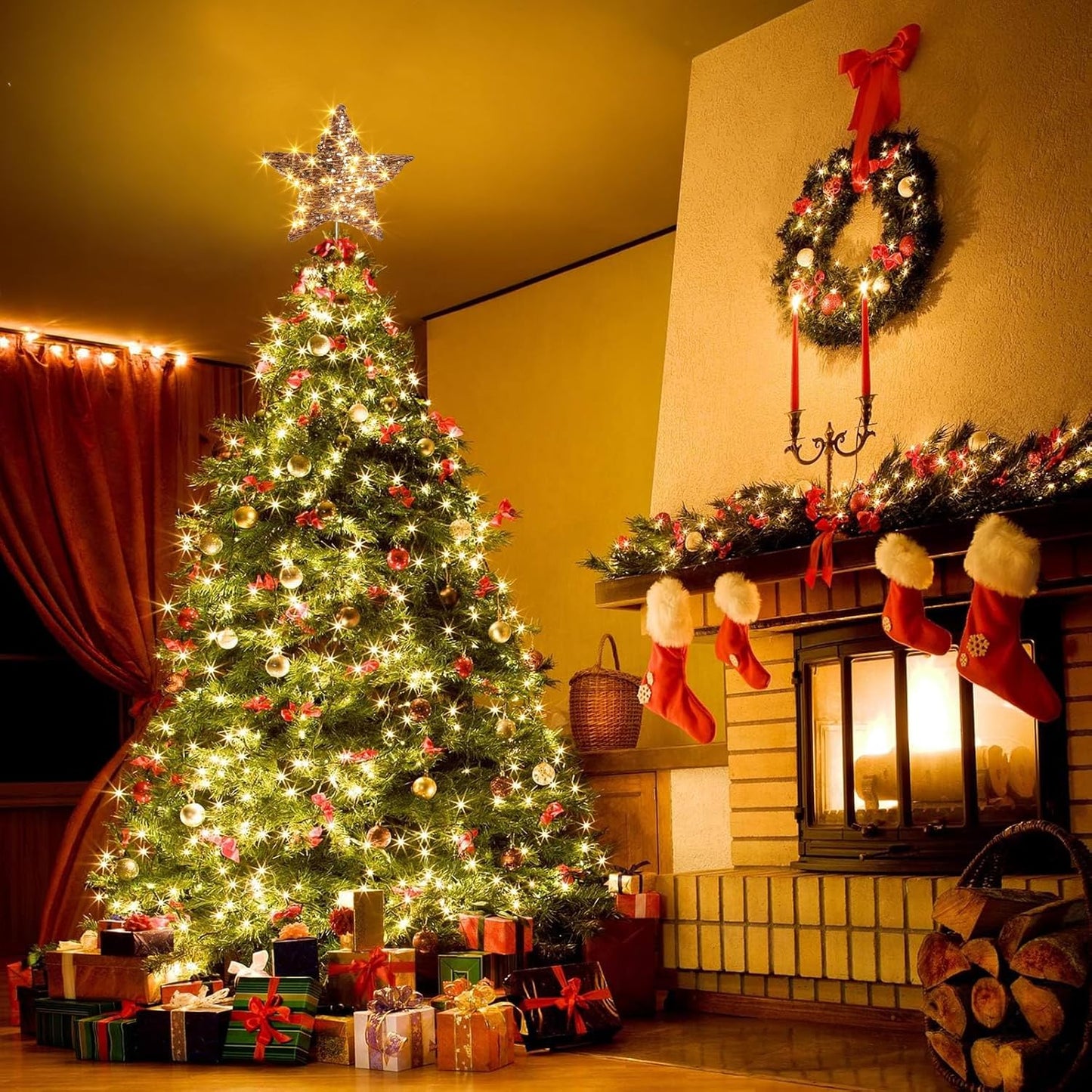EAMBRITE 13.37” 40 LED Christmas Rattan Tree Topper
