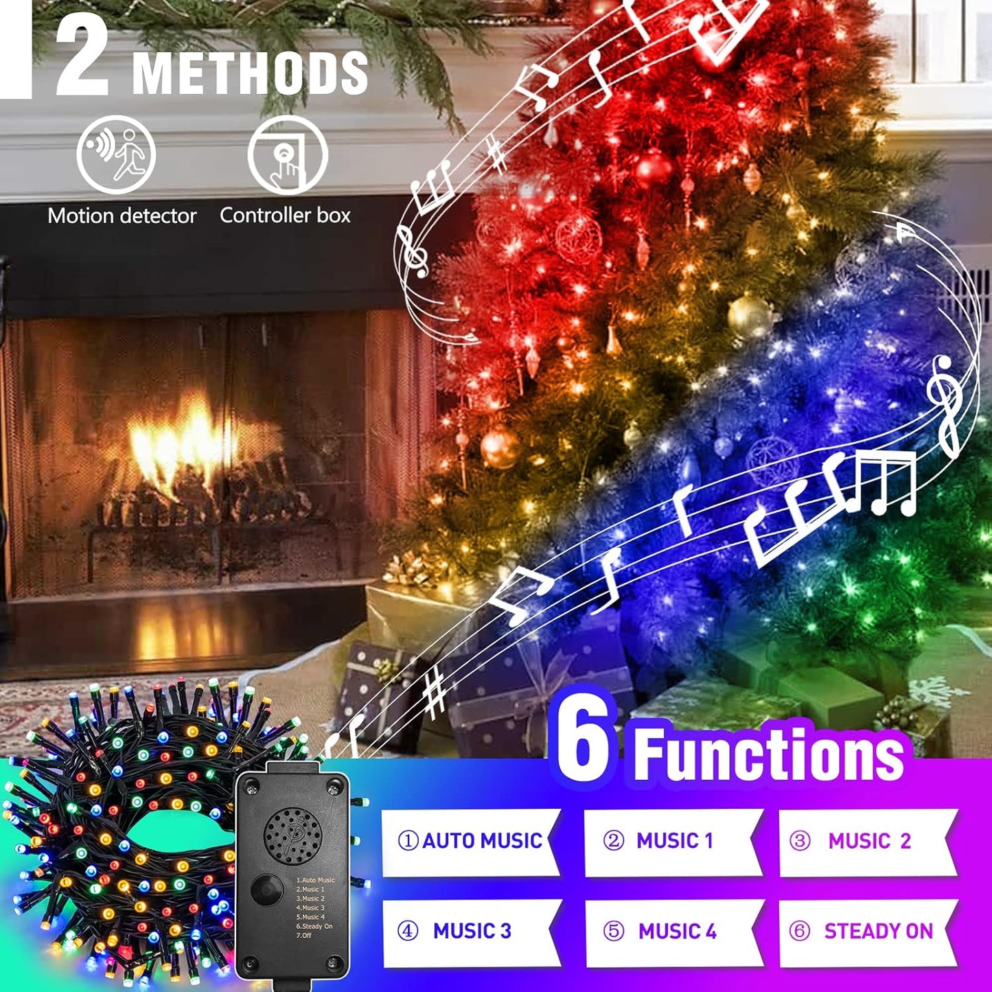 EAMBRITE Christmas Lights Outdoor 82Ft 200LT Christmas Lights with Cheerful Music(Multi-Color)