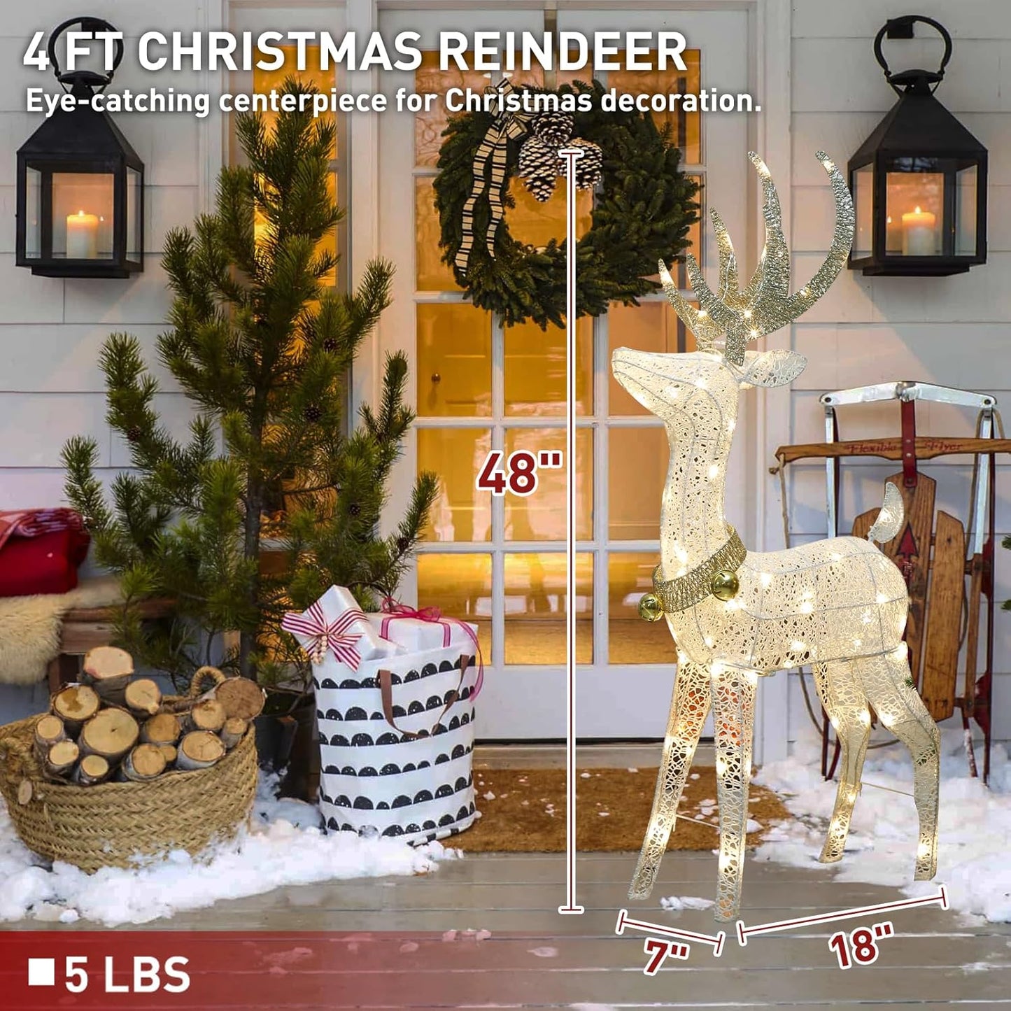 EAMBRITE 48” 70 LT Pre-Lit Christmas Glittering Reindeer