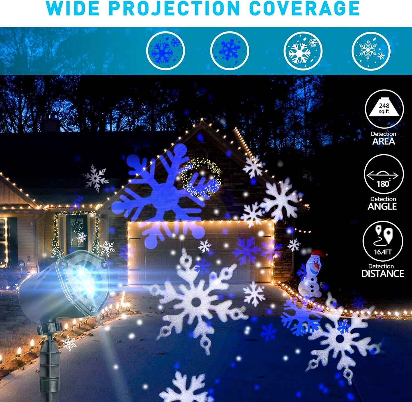 EAMBRITE Christmas Projector Lights LED White Blue Rotating Snowflake Projector Light