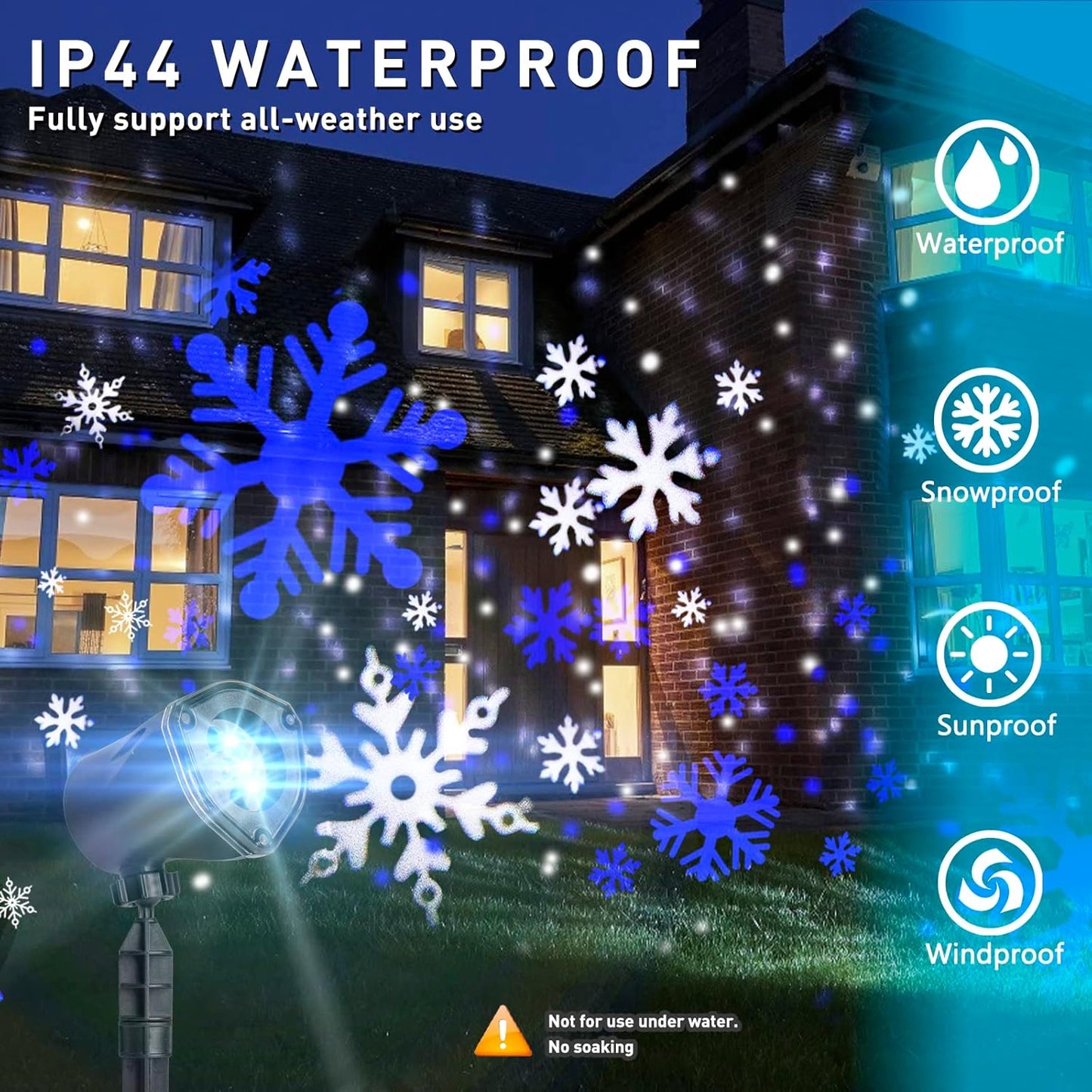 EAMBRITE Christmas Projector Lights LED White Blue Rotating Snowflake Projector Light