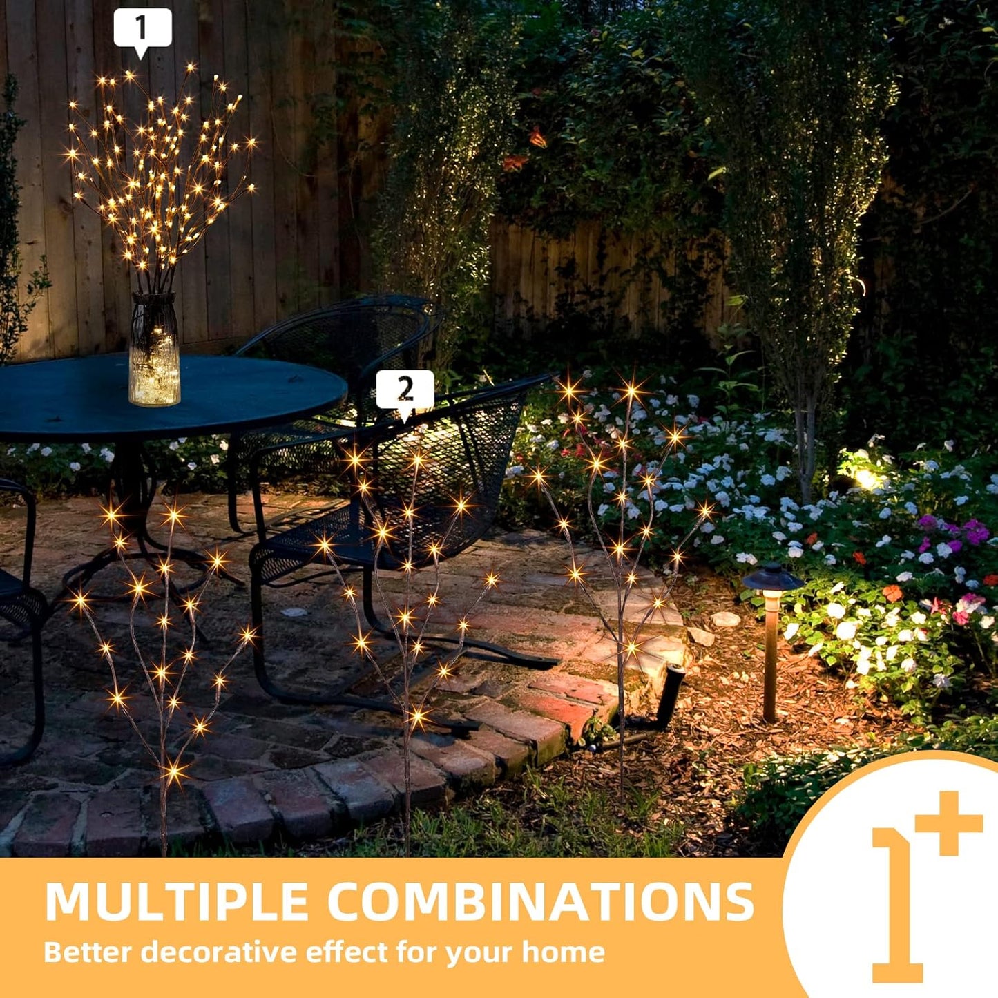 EAMBRITE 3PK Brown Lighted Twig Branches Pathway Light