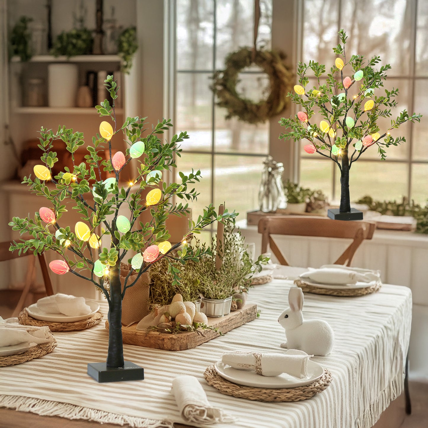 EAMBRITE Easter Decorations Easter Tree with Eggs, 2Ft Tabletop Tree with 24 LED Lights