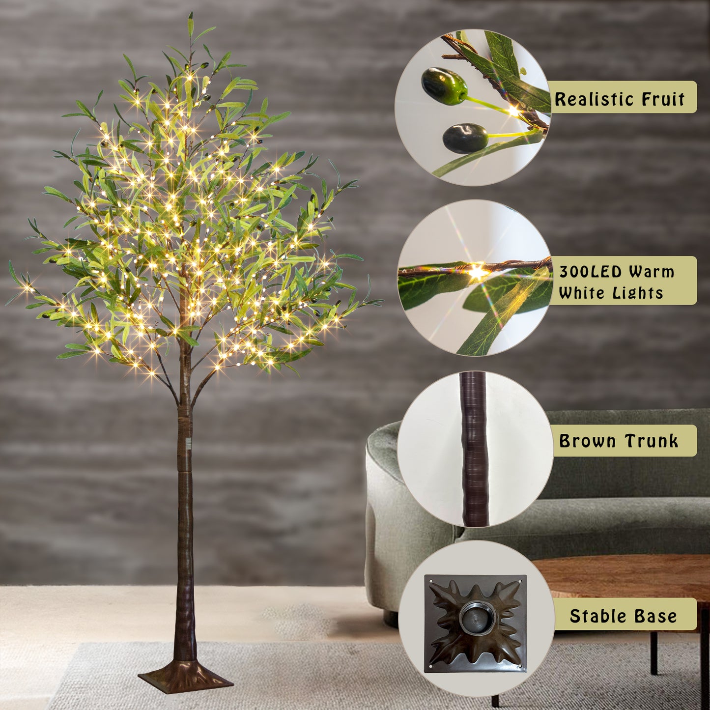 EAMBRITE Lighted Olive Tree Artificial Indoor, 6Ft Eucalyptus Tree with Fairy Lights