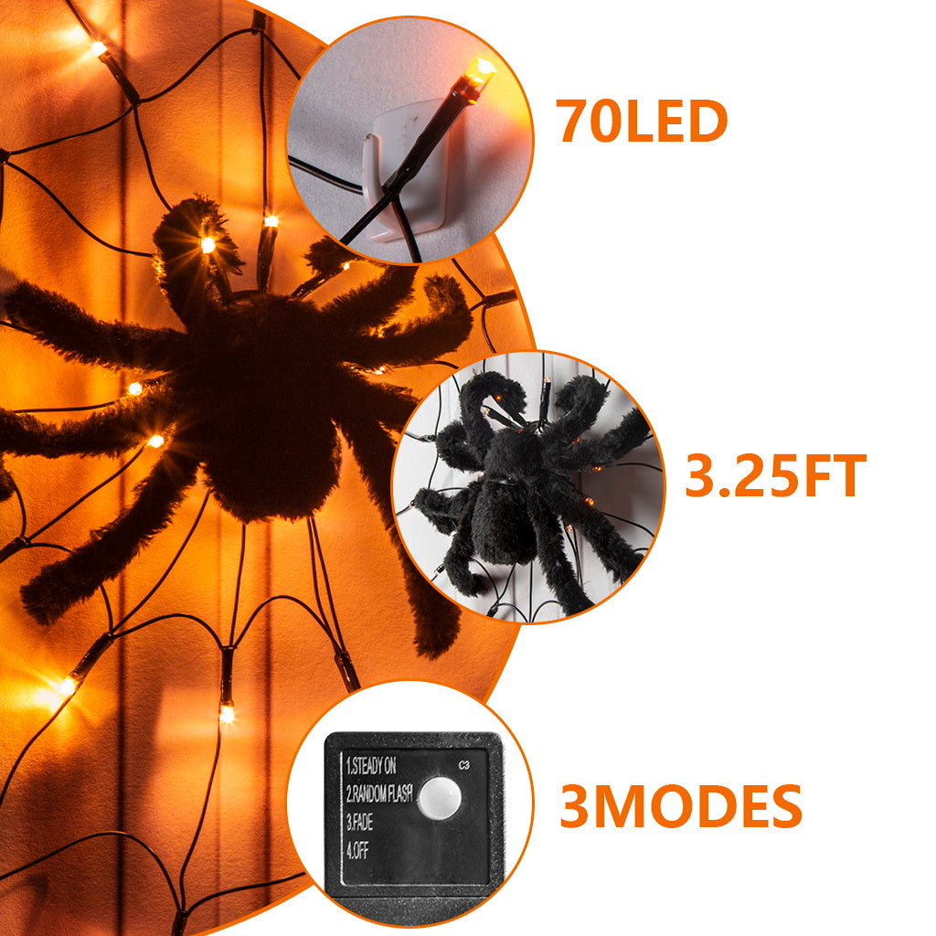 EAMBRITE Halloween Spider Web Lights with 70LED Orange Lights
