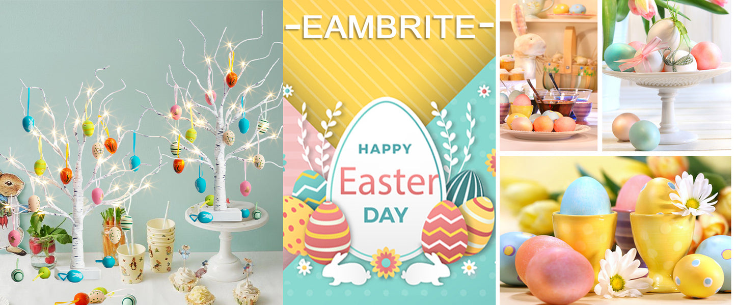 EAMBRITE Easter Decorations Easter Tree with 18x2 pcs Eggs Ornaments
