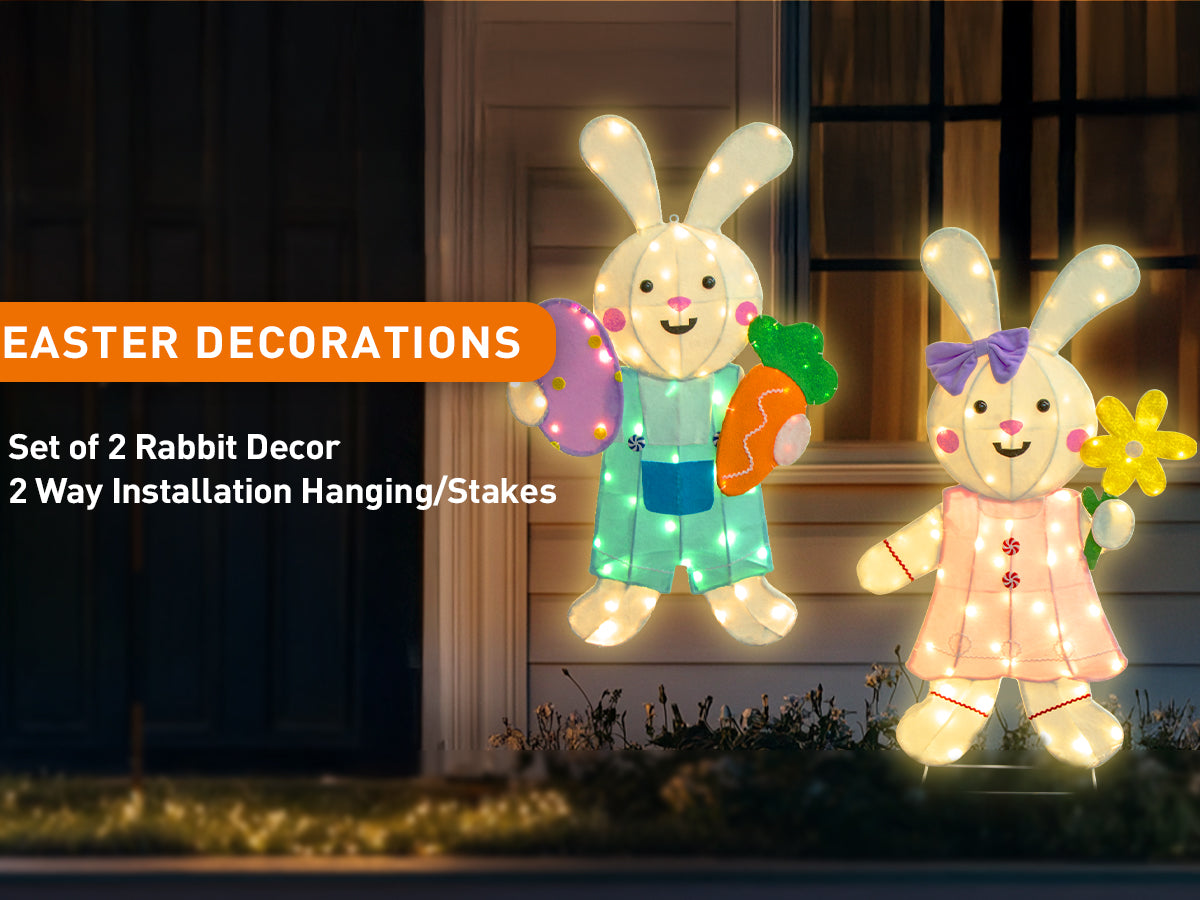 EAMBRITE 2 Pack Easter Decorations Outdoor Bunny Decor