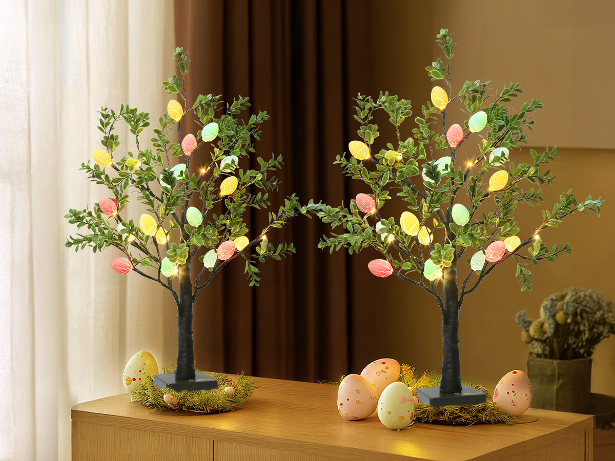 EAMBRITE Easter Decorations Easter Tree with Eggs, 2Ft Tabletop Tree with 24 LED Lights