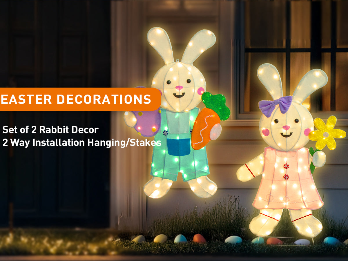 EAMBRITE 2 Pack Easter Decorations Outdoor Bunny Decor