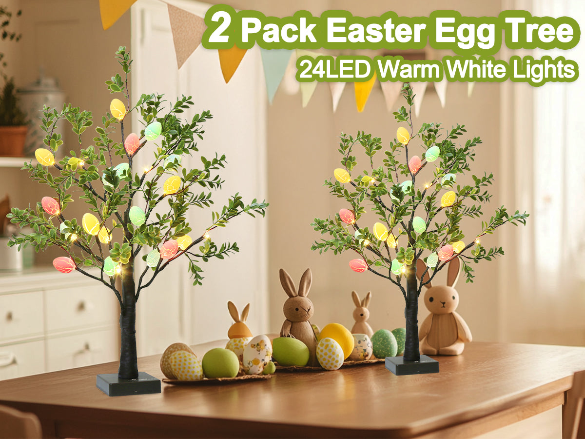 EAMBRITE Easter Decorations Easter Tree with Eggs, 2Ft Tabletop Tree with 24 LED Lights