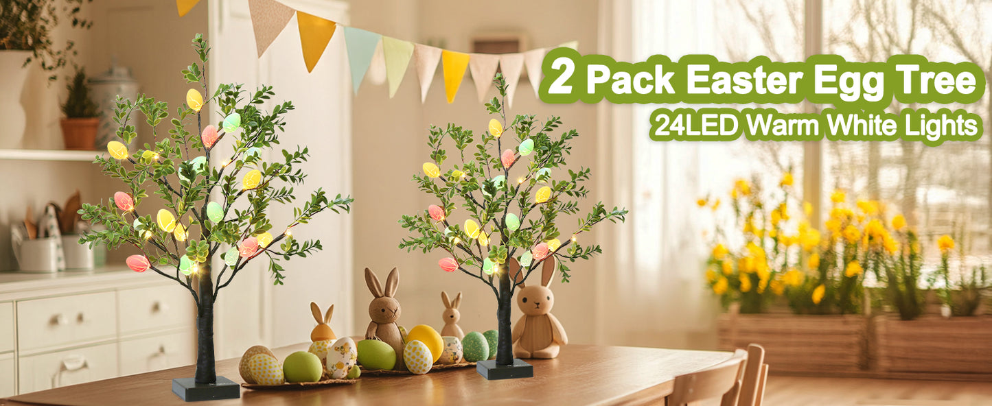 EAMBRITE Easter Decorations Easter Tree with Eggs, 2Ft Tabletop Tree with 24 LED Lights