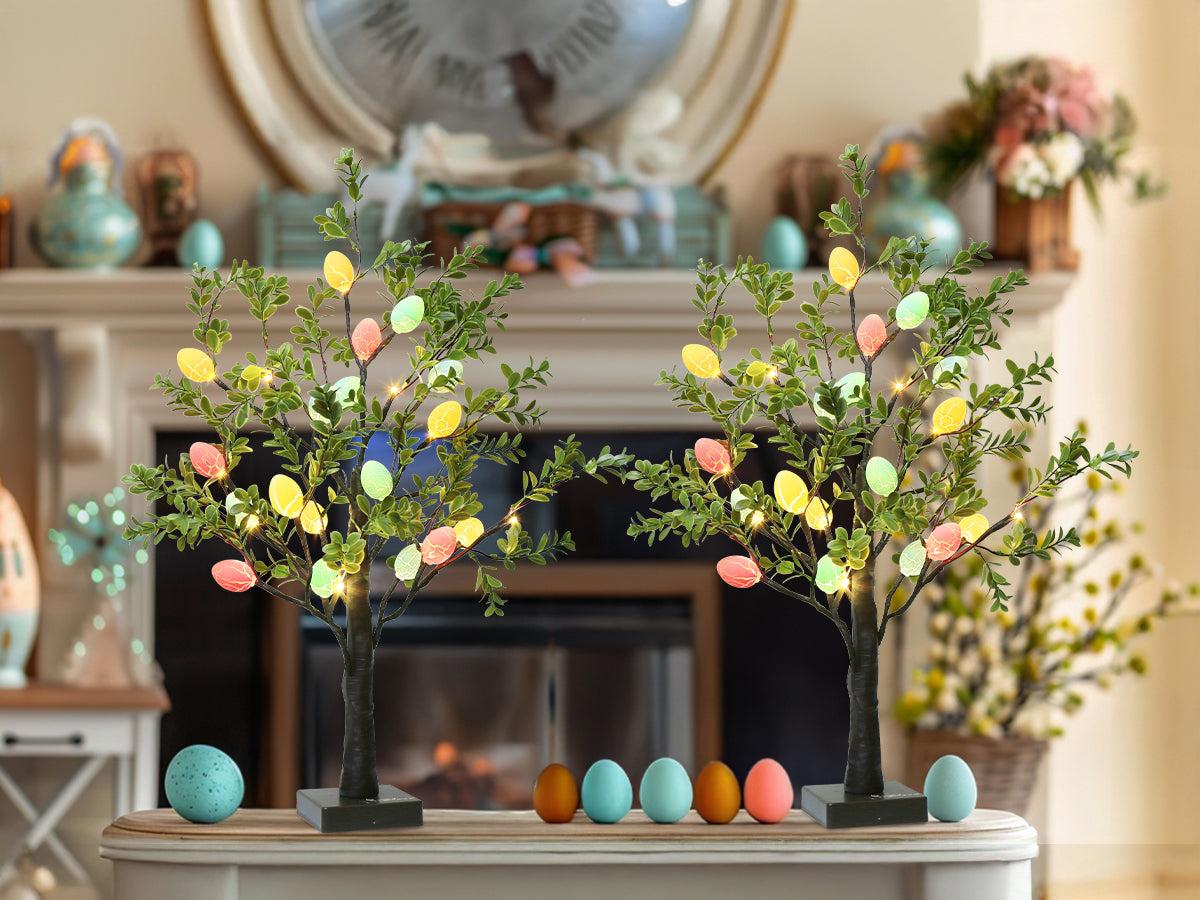 EAMBRITE Easter Decorations Easter Tree with Eggs, 2Ft Tabletop Tree with 24 LED Lights