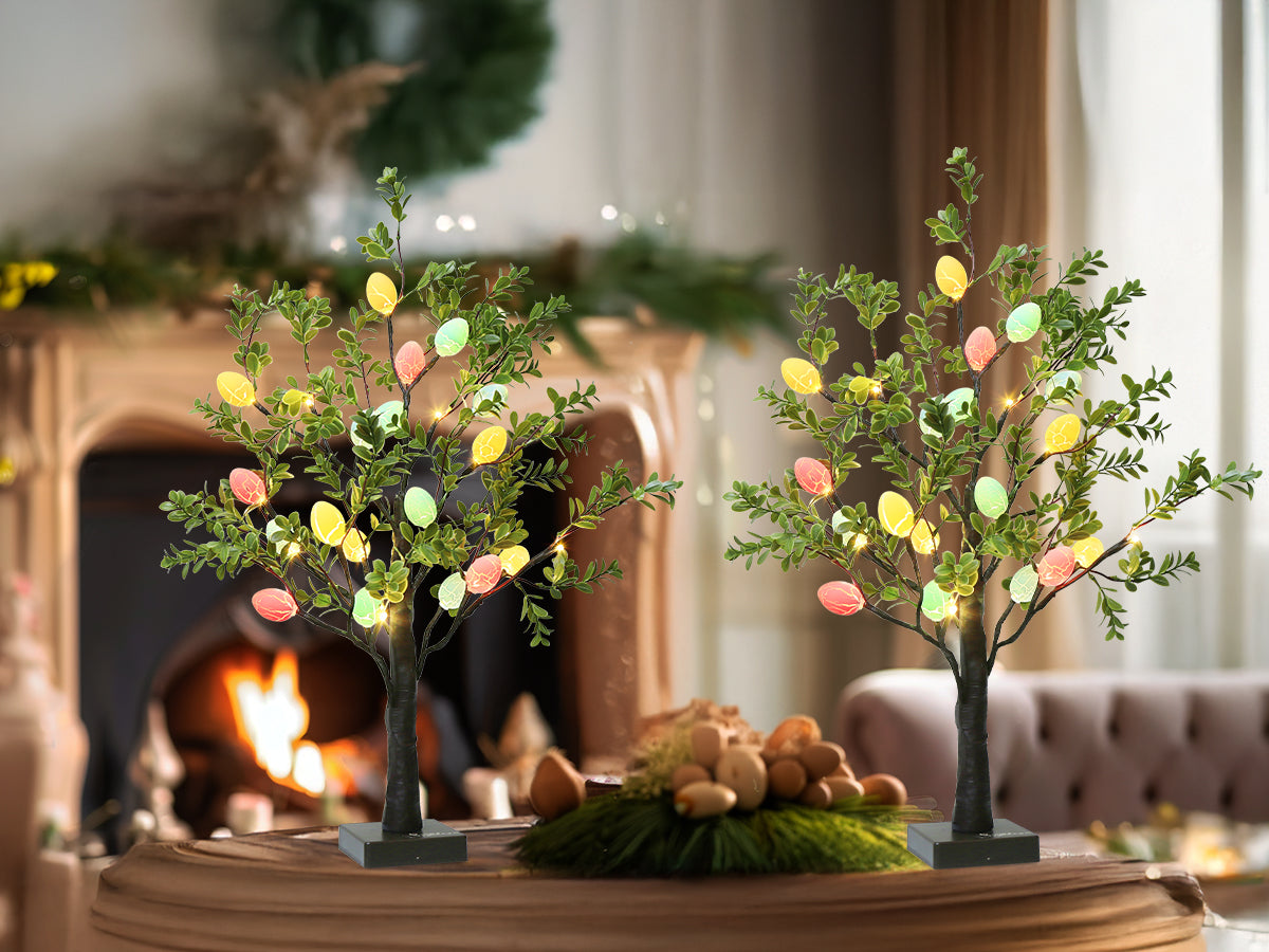 EAMBRITE Easter Decorations Easter Tree with Eggs, 2Ft Tabletop Tree with 24 LED Lights