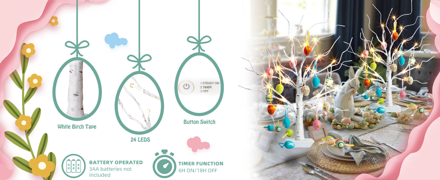 EAMBRITE Easter Decorations Easter Tree with 18x2 pcs Eggs Ornaments