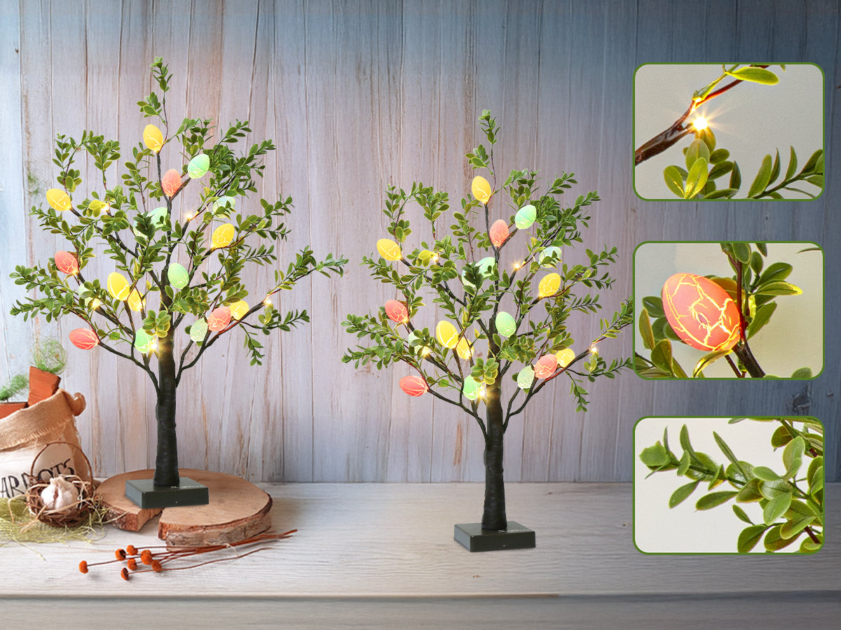 EAMBRITE Easter Decorations Easter Tree with Eggs, 2Ft Tabletop Tree with 24 LED Lights