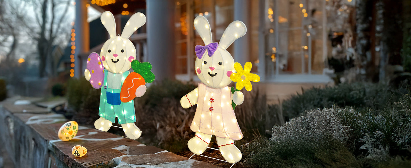 EAMBRITE 2 Pack Easter Decorations Outdoor Bunny Decor
