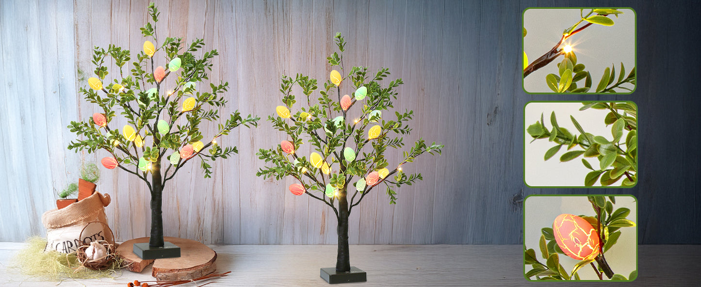 EAMBRITE Easter Decorations Easter Tree with Eggs, 2Ft Tabletop Tree with 24 LED Lights