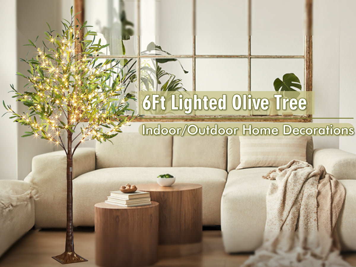 EAMBRITE Lighted Olive Tree Artificial Indoor, 6Ft Eucalyptus Tree with Fairy Lights