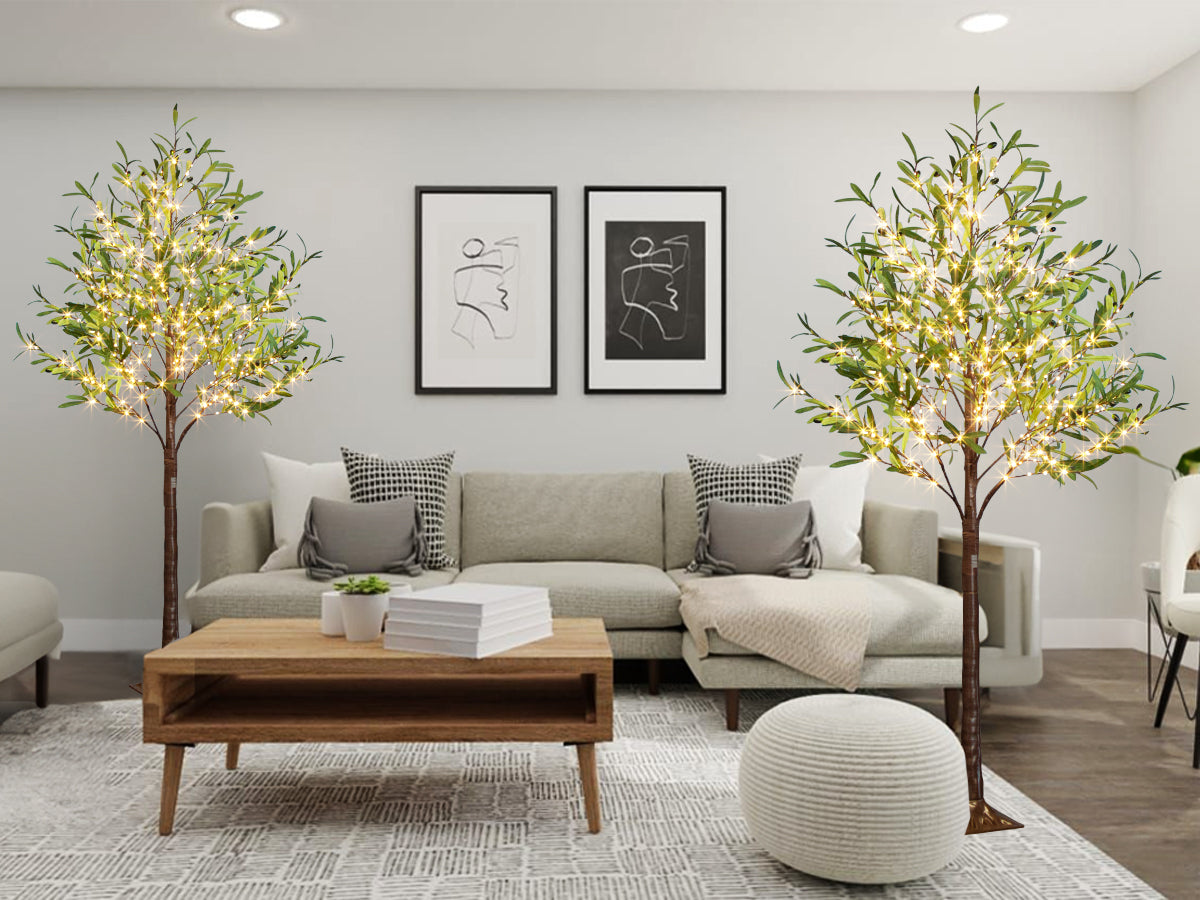 EAMBRITE Lighted Olive Tree Artificial Indoor, 6Ft Eucalyptus Tree with Fairy Lights