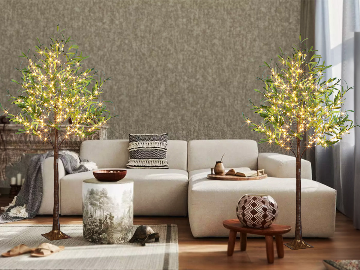 EAMBRITE Lighted Olive Tree Artificial Indoor, 6Ft Eucalyptus Tree with Fairy Lights
