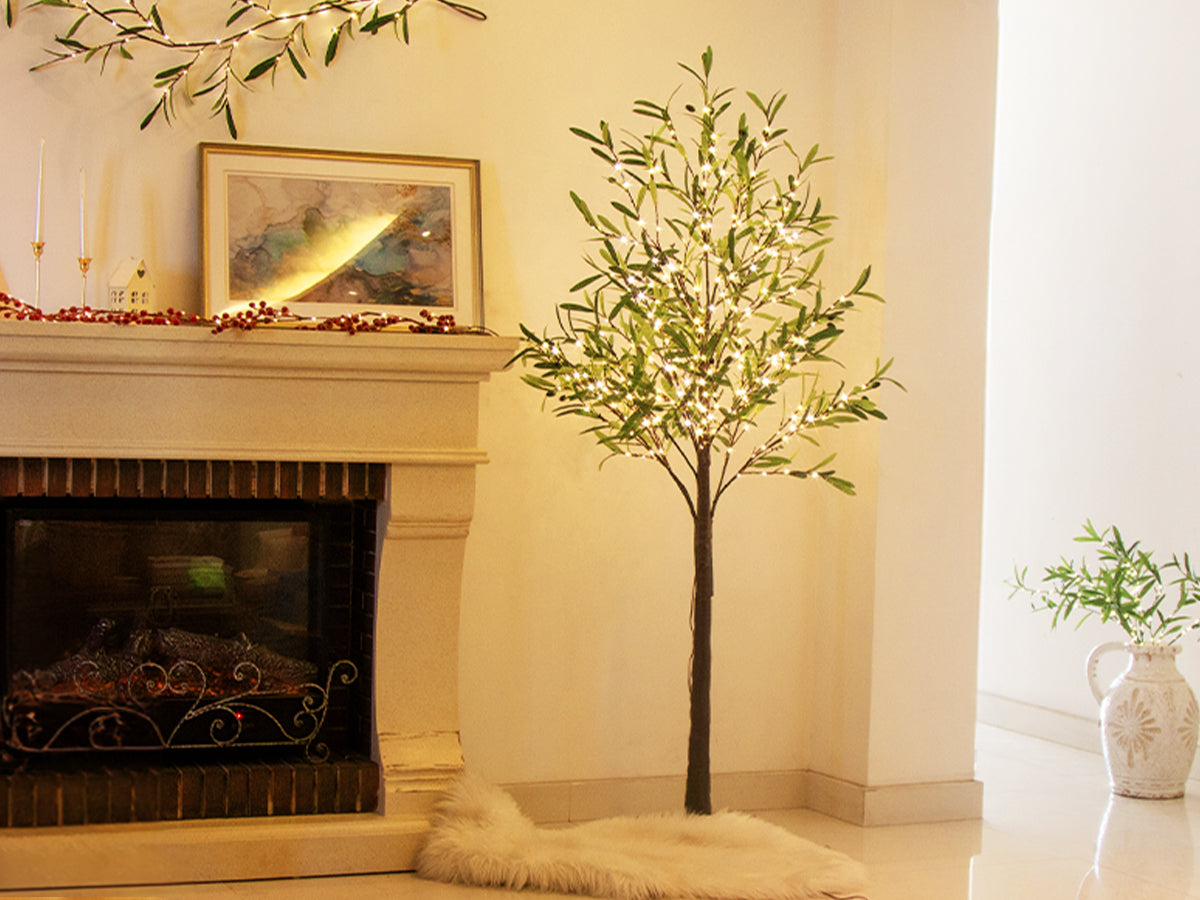EAMBRITE Lighted Olive Tree Artificial Indoor, 6Ft Eucalyptus Tree with Fairy Lights