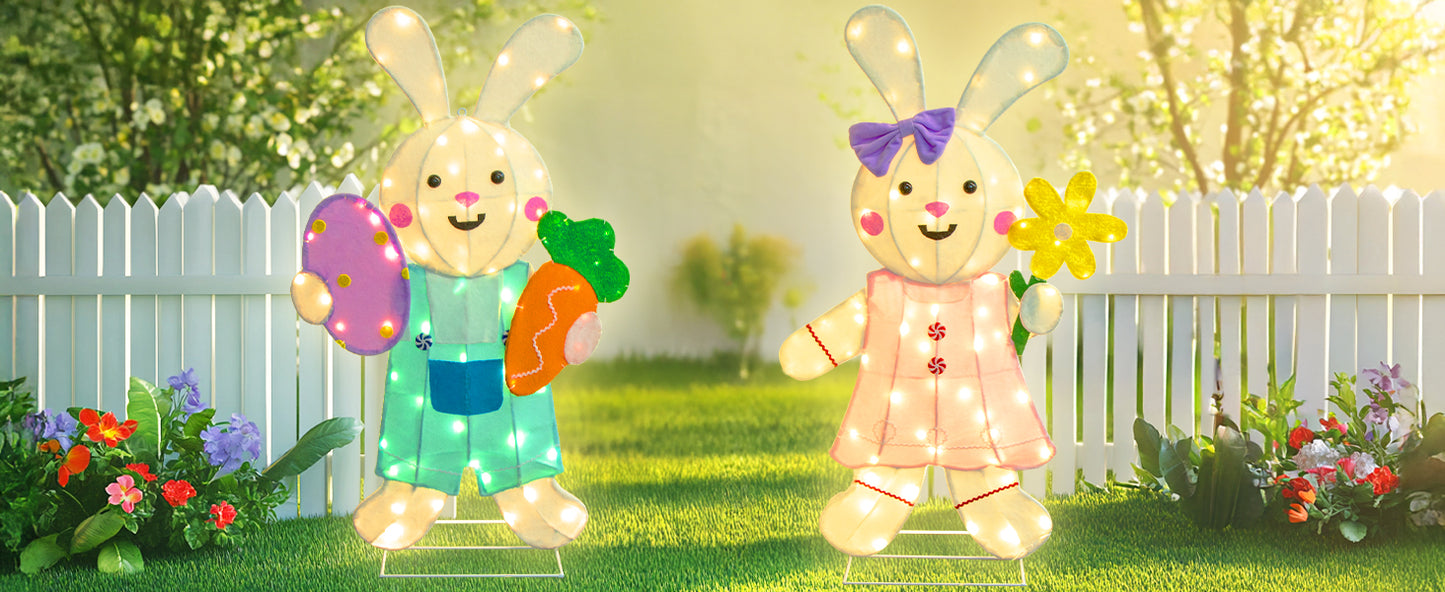 EAMBRITE 2 Pack Easter Decorations Outdoor Bunny Decor