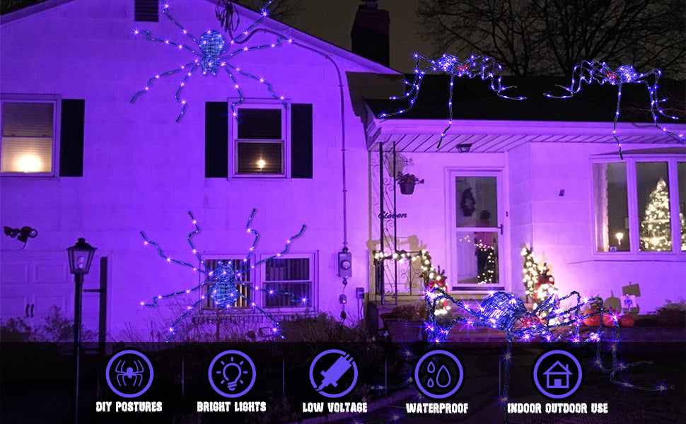 EAMBRITE 5FT Halloween Giant Spider, Light Up Spider Outdoor with 84 LED Purple Lights