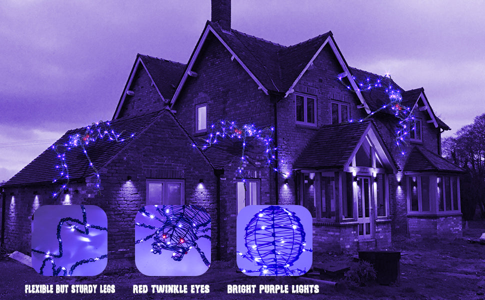 EAMBRITE 5FT Halloween Giant Spider, Light Up Spider Outdoor with 84 LED Purple Lights