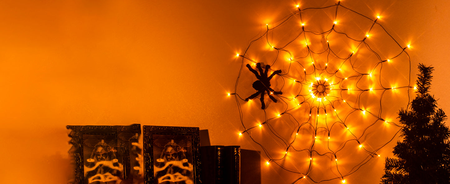 EAMBRITE Halloween Spider Web Lights with 70LED Orange Lights