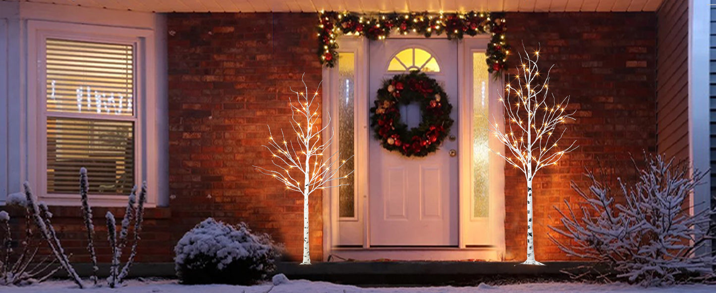 EAMBRITE 5FT 6FT White Birch Tree Set Christmas Tree Decorations