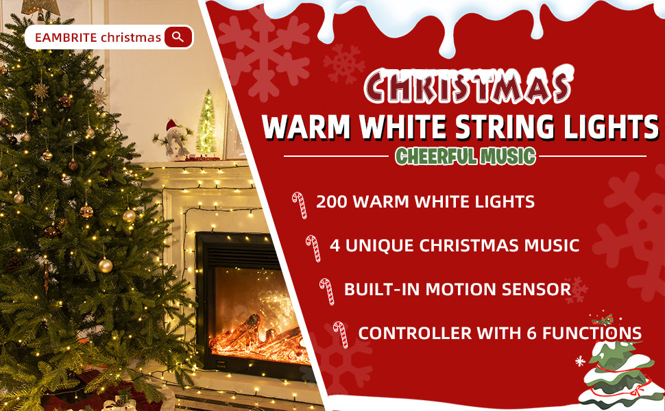 EAMBRITE Christmas Lights Outdoor 82 Ft 200 LT Christmas Lights with Cheerful Music