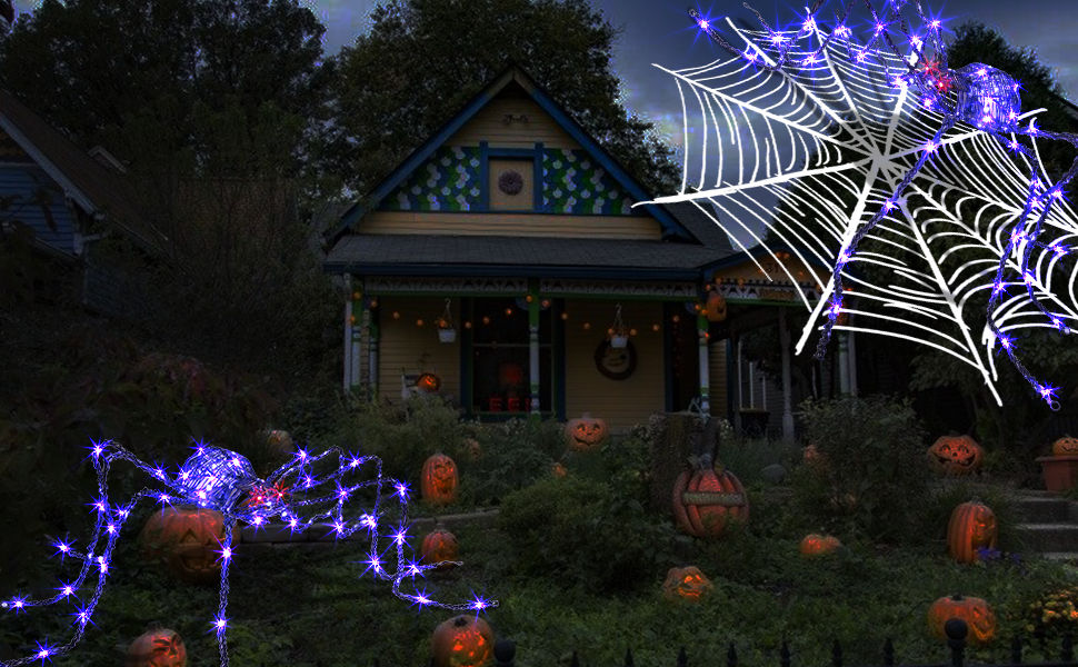 EAMBRITE 5FT Halloween Giant Spider, Light Up Spider Outdoor with 84 LED Purple Lights
