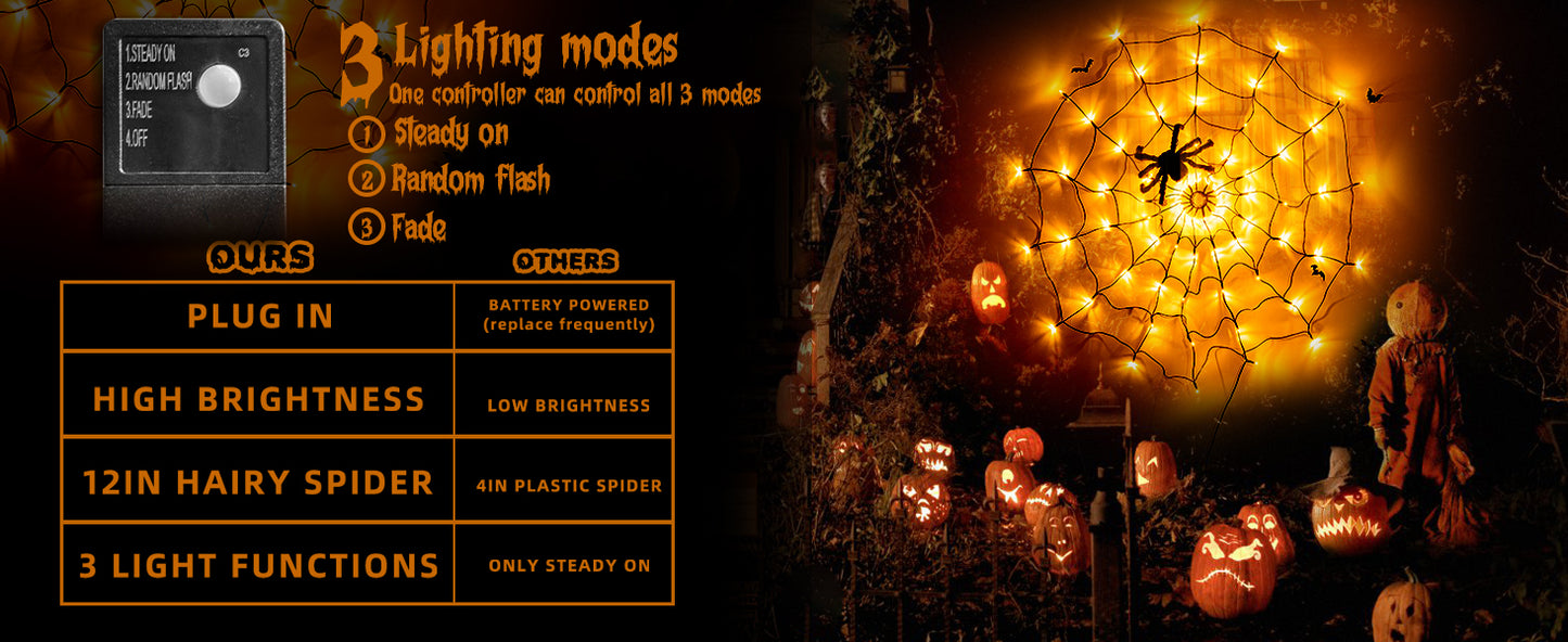 EAMBRITE Halloween Spider Web Lights with 70LED Orange Lights