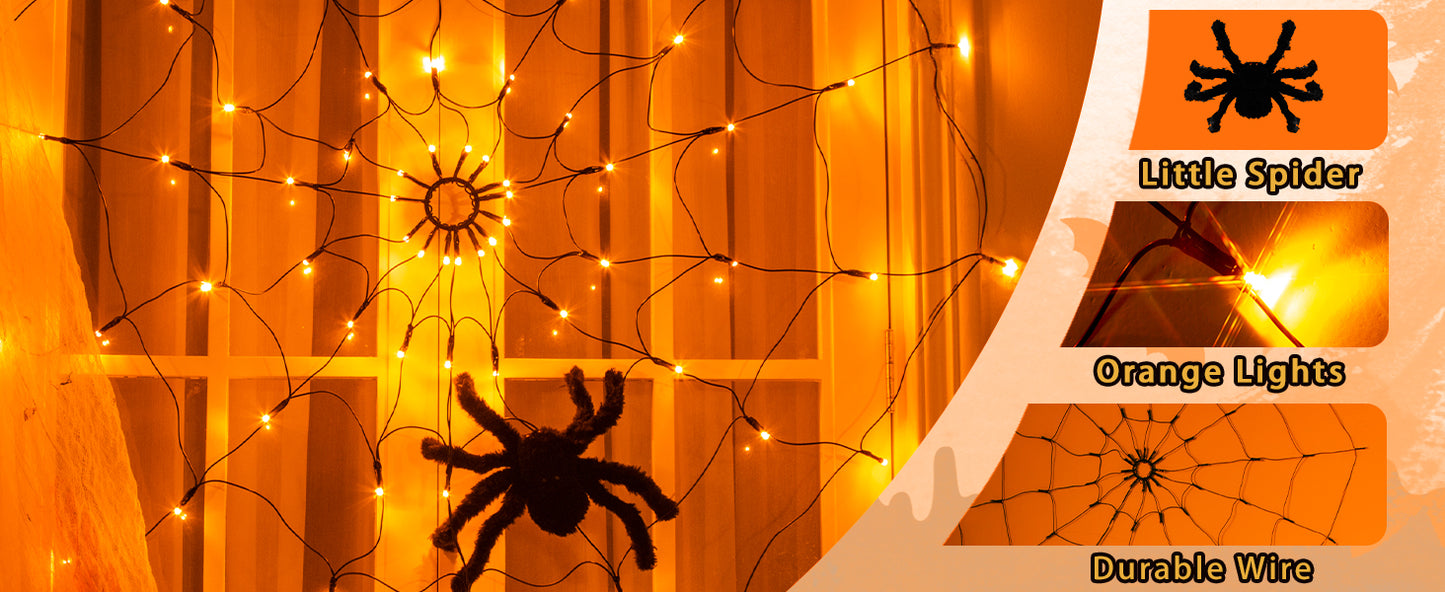 EAMBRITE Halloween Spider Web Lights with 70LED Orange Lights