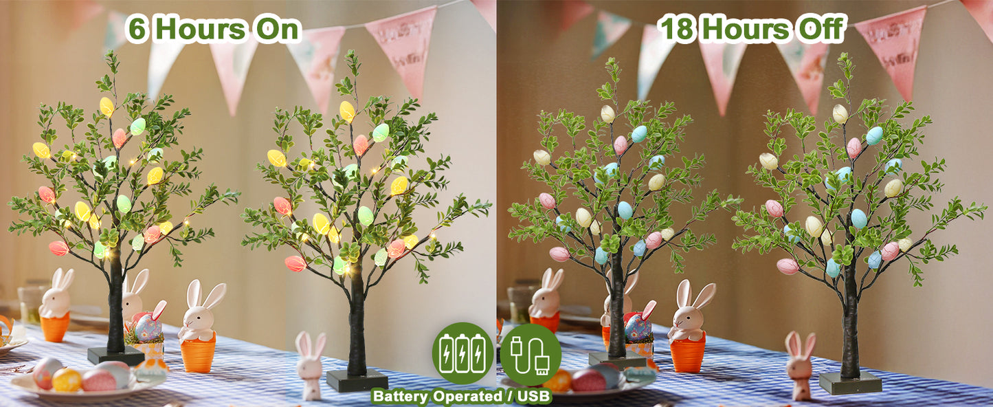 EAMBRITE Easter Decorations Easter Tree with Eggs, 2Ft Tabletop Tree with 24 LED Lights