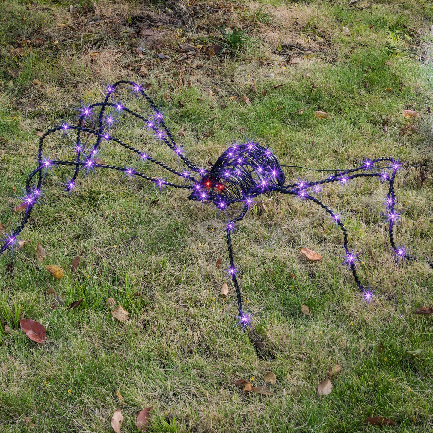 EAMBRITE 5FT Halloween Giant Spider, Light Up Spider Outdoor with 84 LED Purple Lights