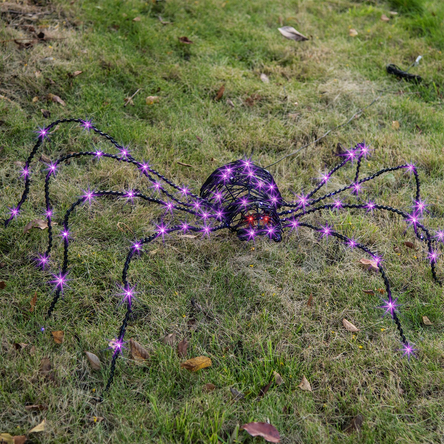 EAMBRITE 5FT Halloween Giant Spider, Light Up Spider Outdoor with 84 LED Purple Lights