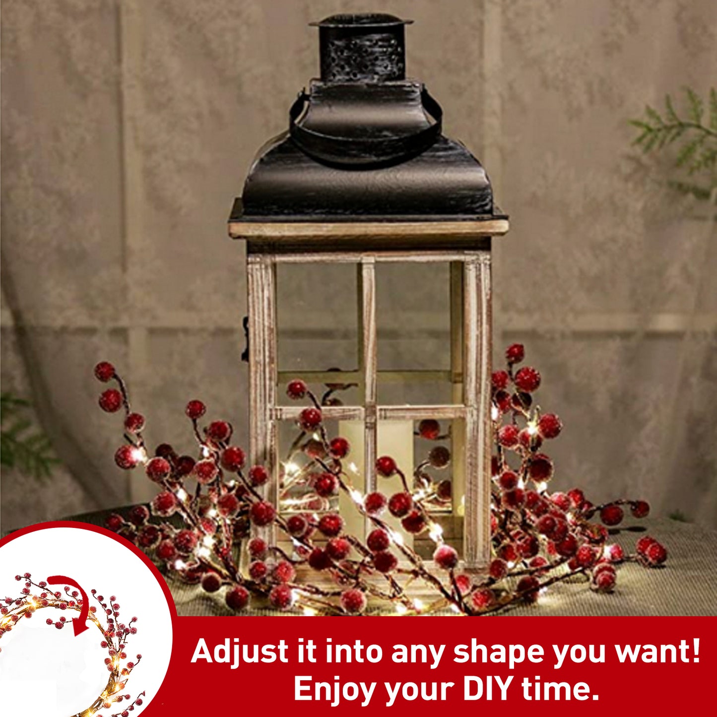 EAMBRITE Lighted Red Berry Garland, 6 FT 88 LED Christmas Garland with Warm White Lighs