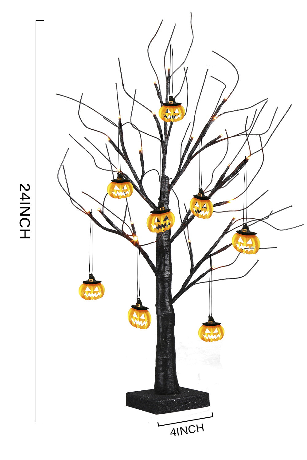 EAMBRITE Halloween Tree, 2FT Black Spooky Tree with 24 LED Orange Lights 8 Pumpkin