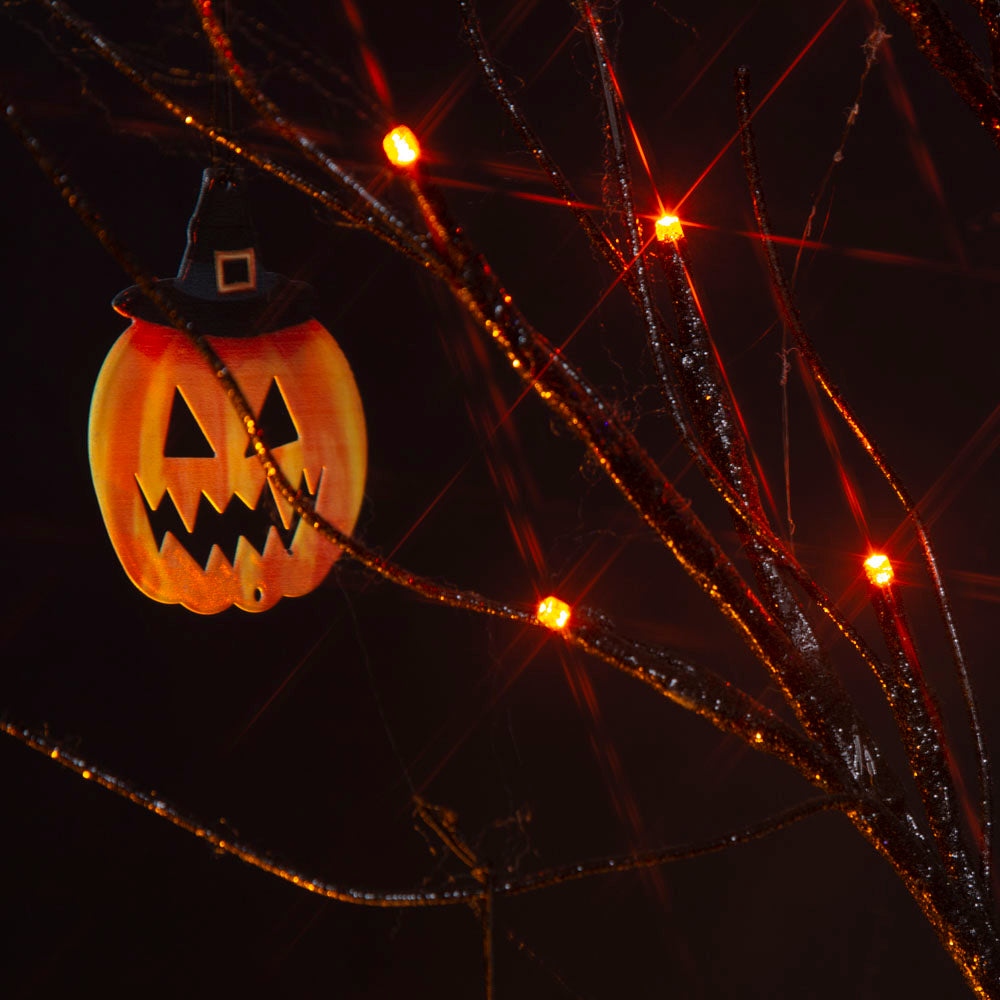 EAMBRITE Halloween Tree, 2FT Black Spooky Tree with 24 LED Orange Lights 8 Pumpkin