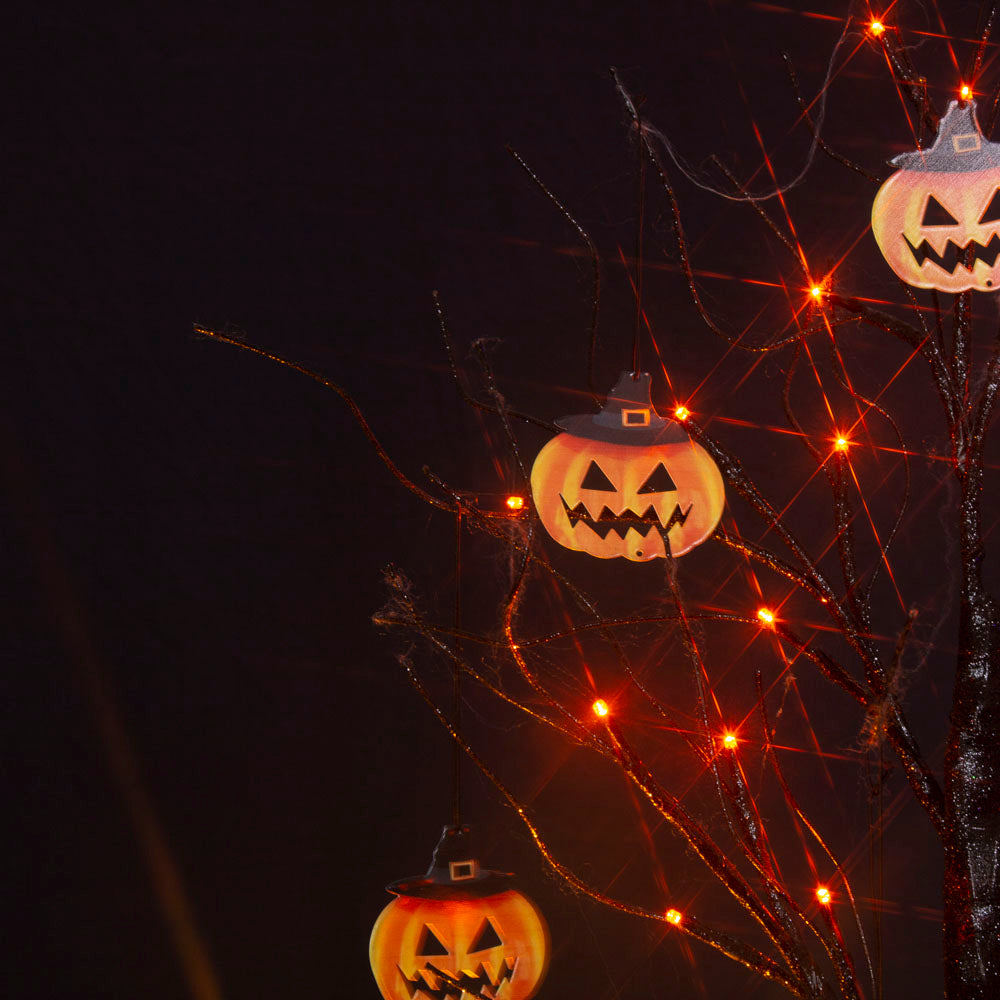 EAMBRITE Halloween Tree, 2FT Black Spooky Tree with 24 LED Orange Lights 8 Pumpkin